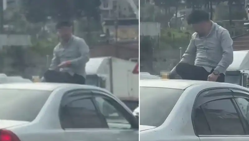 Trafikte Yürekleri Ağızlara Getiren Olay: Otomobil Üzerinde Alem Yapma Görüntüleri